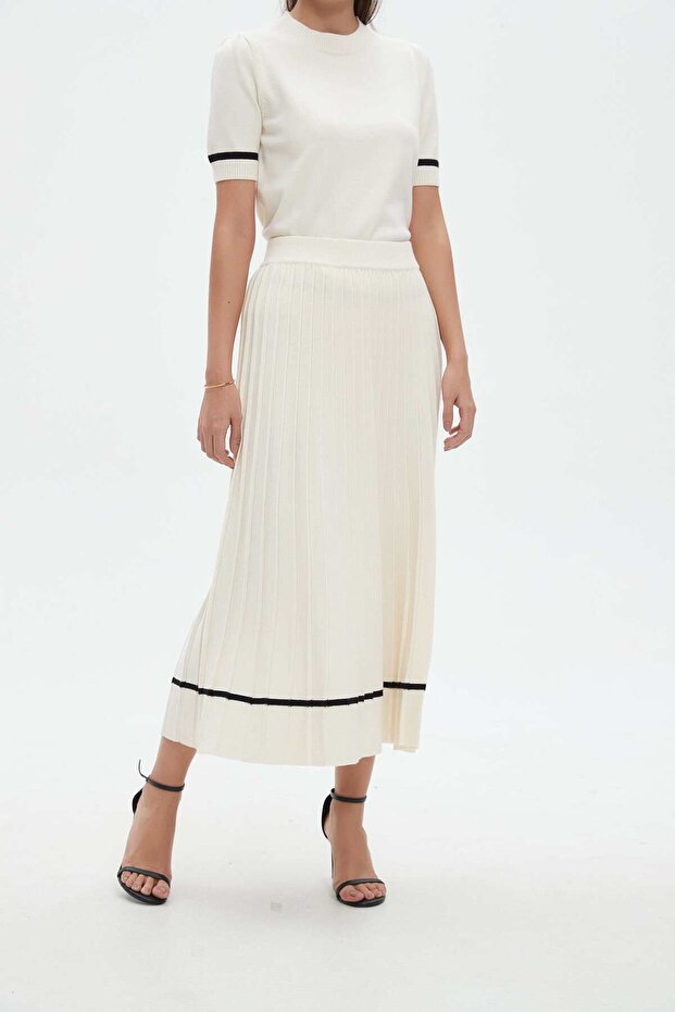 Ribbed Solid Midi Skirt - 3