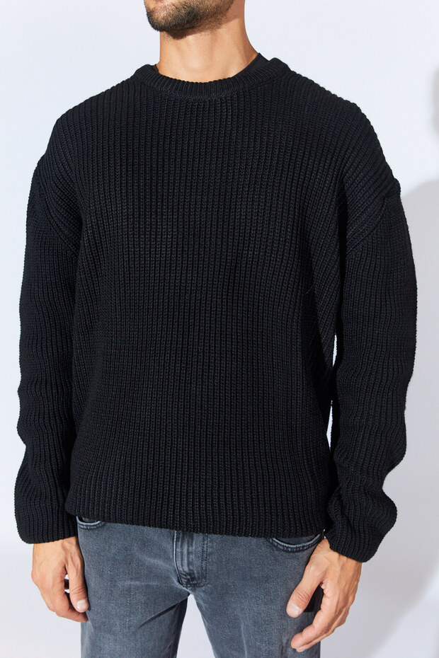 Bisiklet Yaka Oversize Basic Kazak - Siyah | MEW515256-01 - 5