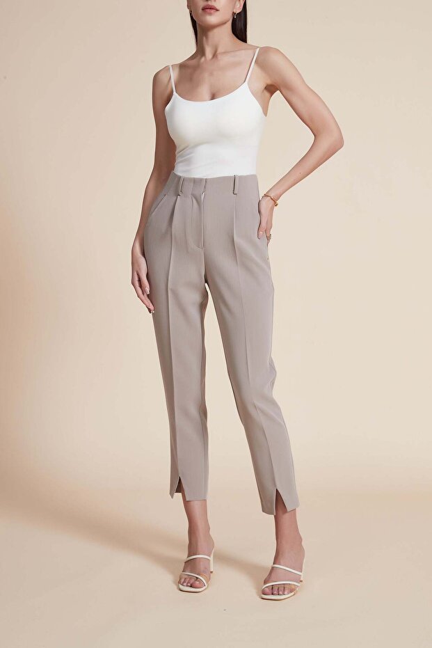Solid Midi Pants with Front Slit - 5