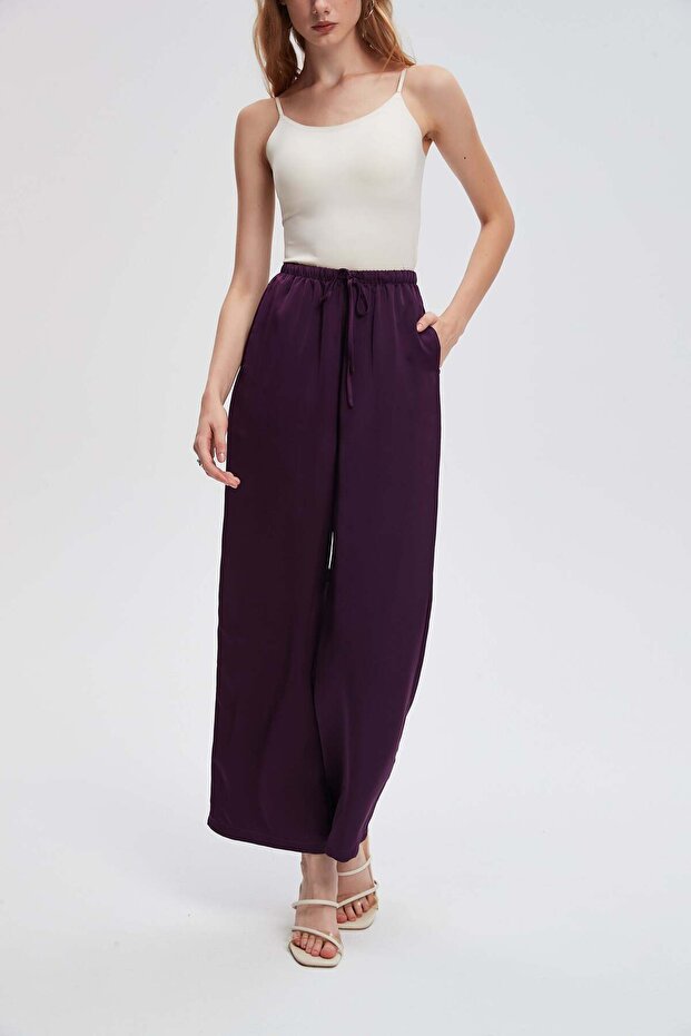 بنطال واسع الساق برباط - 4