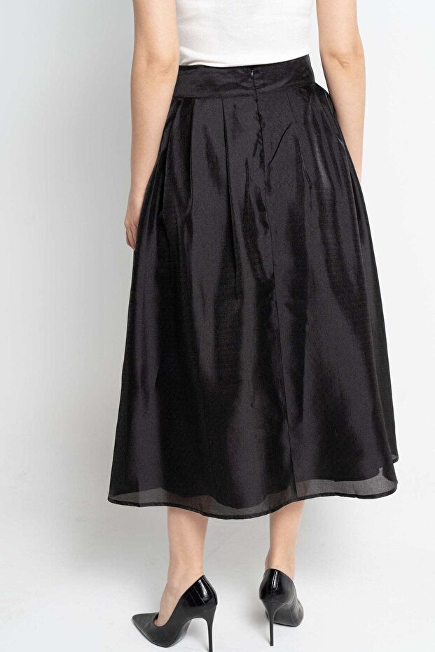 Solid Ruffled Midi Skirt - 3