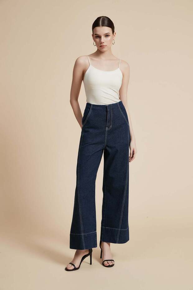 Wide-Leg Solid Pants - 5