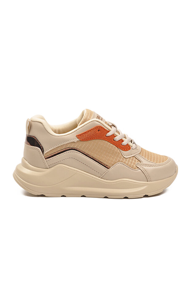 Beige Orange Thick Sole Lace-Up Women's Sports Shoes 051 g