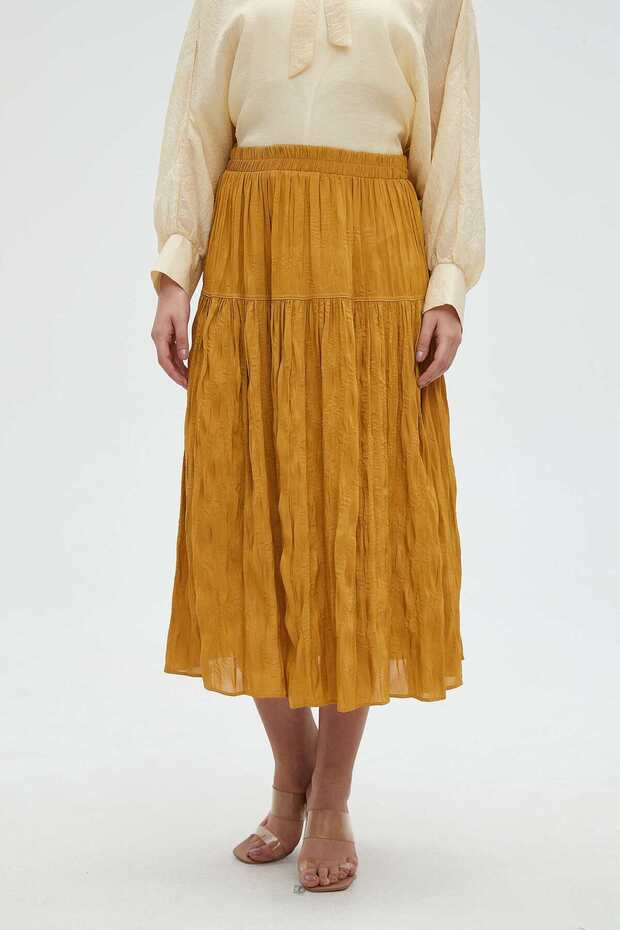 تنورة ميدي سادة مكشكشة - 1