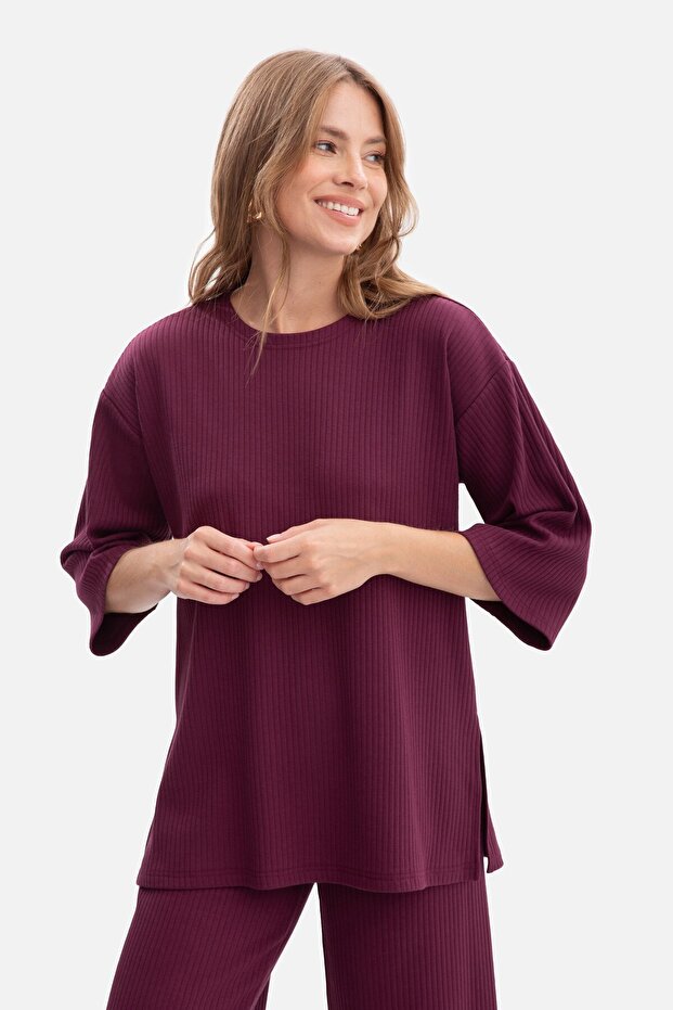 Oversized ribbed knit blouse - 1