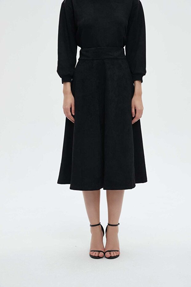 Solid Ruffled Midi Skirt - 1