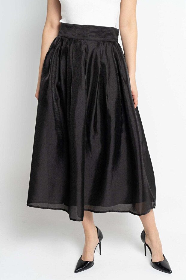 Solid Ruffled Midi Skirt - 1