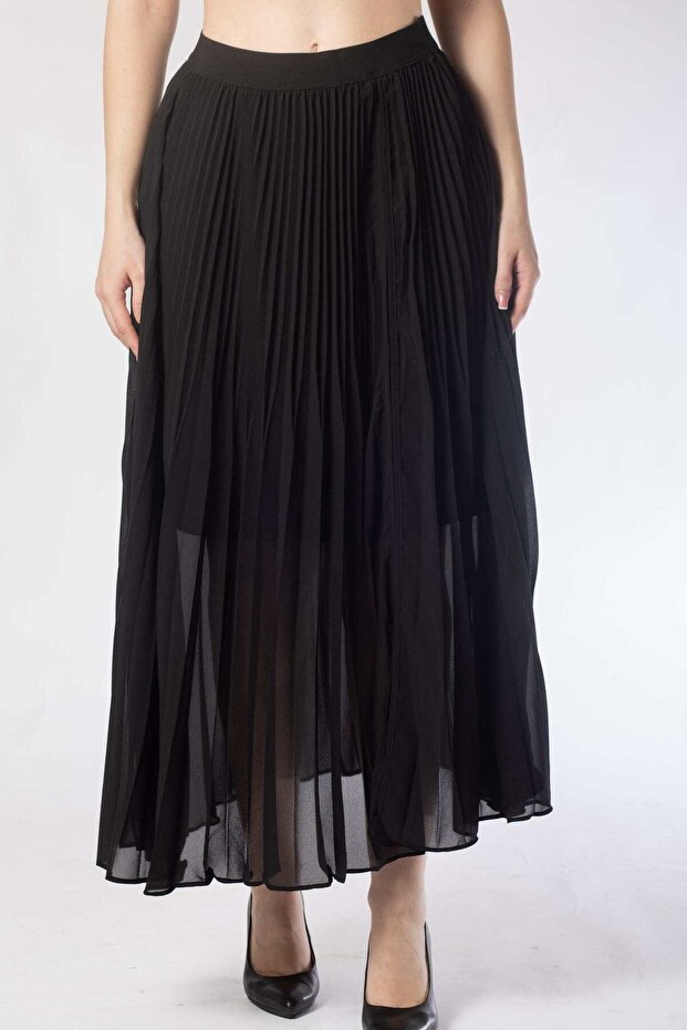 تنورة ميدي مطوية سادة - 1