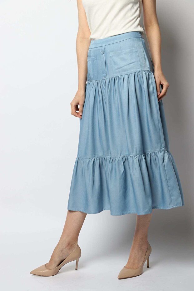 تنورة ميدي سادة مع جيوب - 2