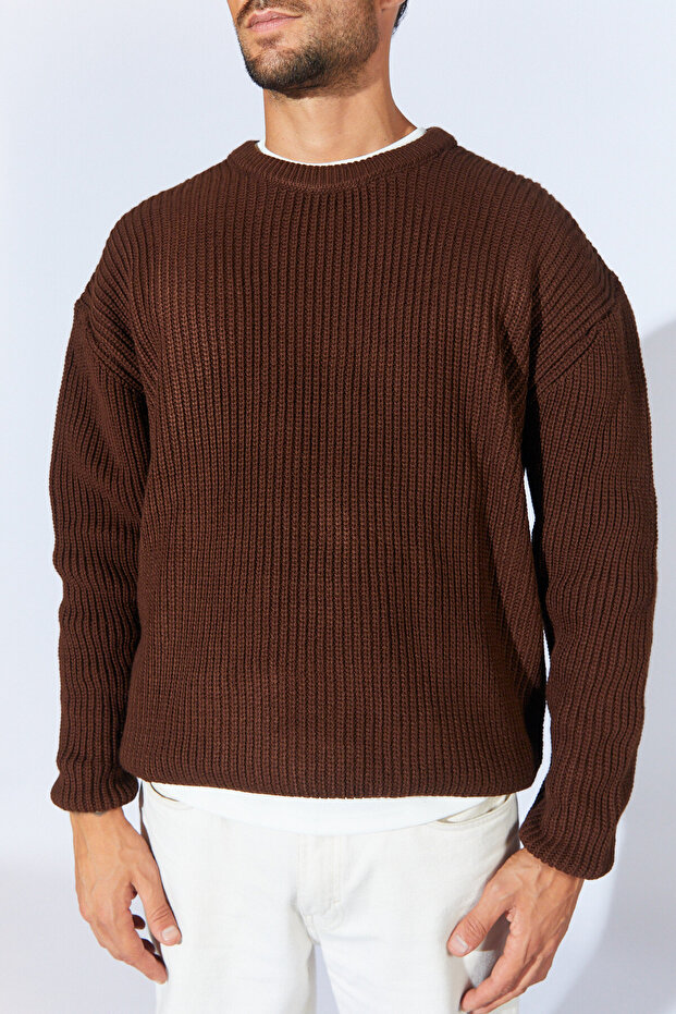 Bisiklet Yaka Oversize Basic Kazak - Kahve | MEW515256-01 - 5