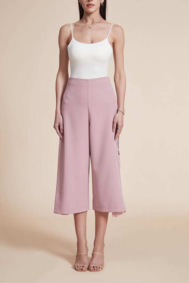 بنطلون ميدي سادة واسع الساق - 1