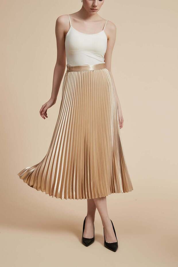 تنورة ميدي مطوية سادة - 1