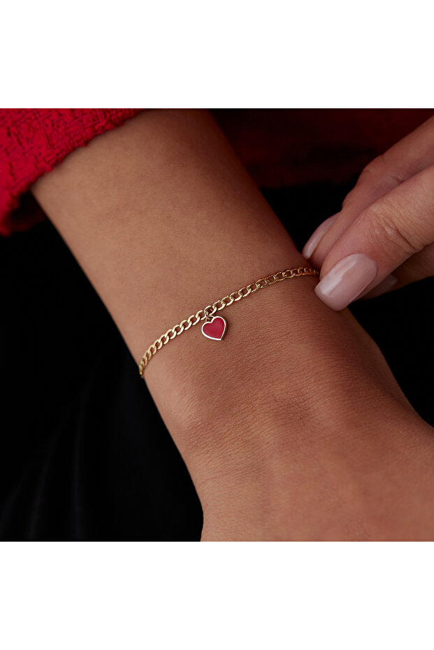 Kırmızı Mineli Kalp Charm Bileklik - 1