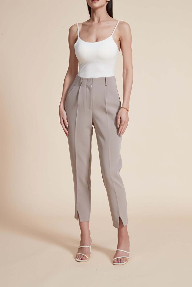 Solid Midi Pants with Front Slit - 6