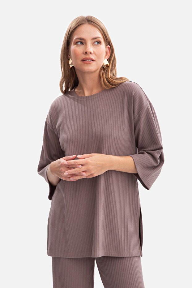 Oversized ribbed knit blouse - 3