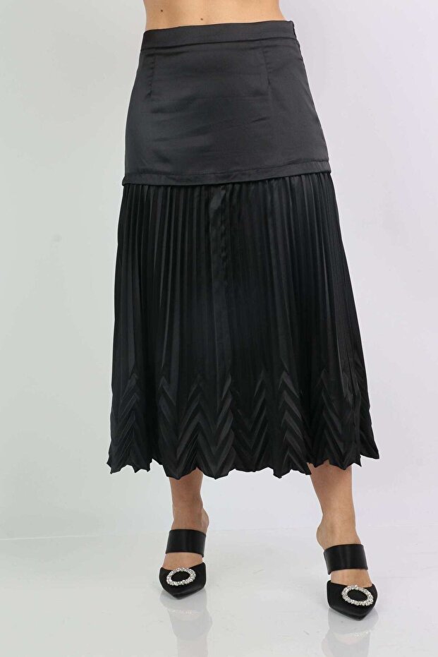 Solid Pleated Midi Skirt - 1
