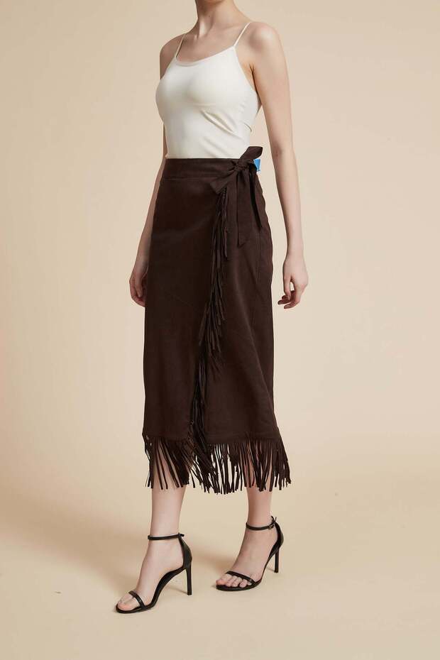 Solid Midi Skirt with Side Bow - 3