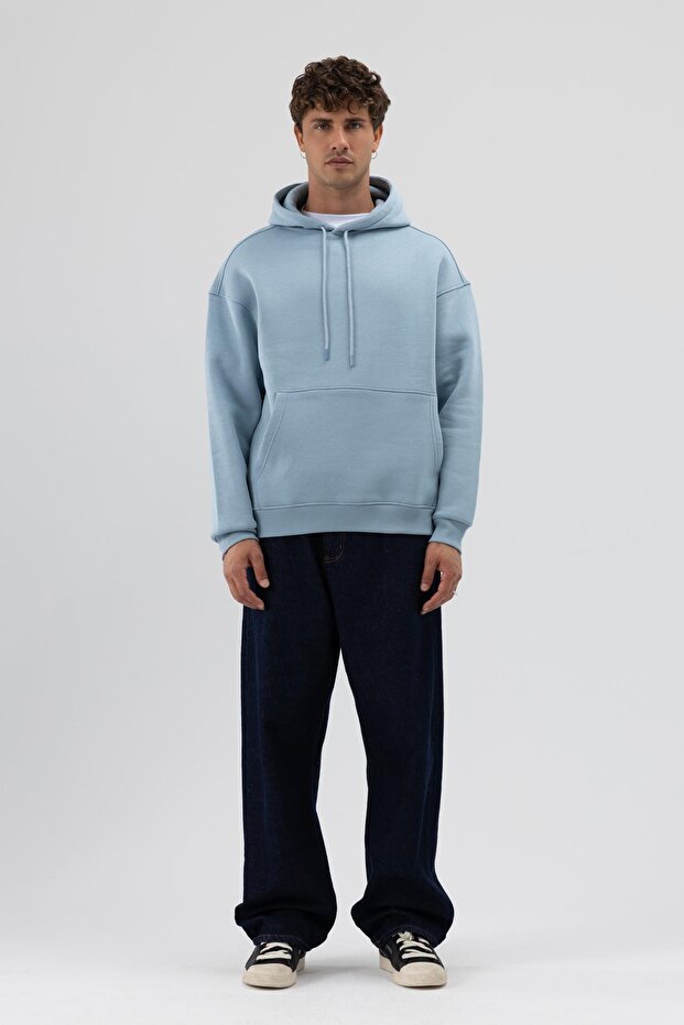 Basic Oversize Kapüşonlu Sweatshirt K.Mavı - 2