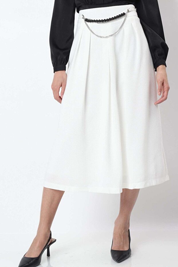 تنورة ميدي مطوية سادة - 1