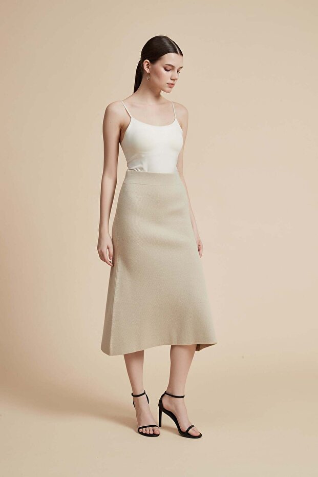 تنورة ميدي مضلعة سادة - 6