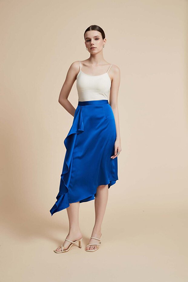 Solid Ruffle Knee-Length Skirt - 5