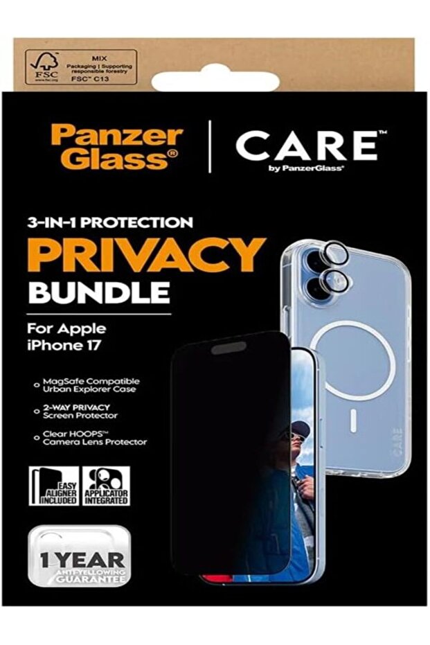 مجموعة حماية الخصوصية PanzerGlass 3 في 1 لجهاز iPhone 17