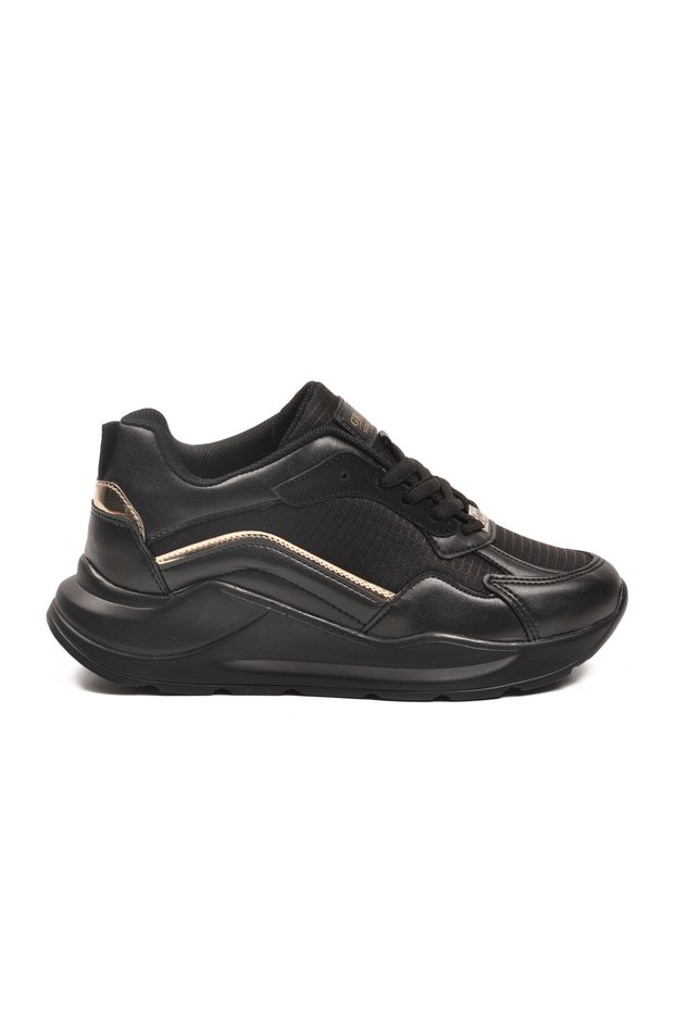 Black Gold Thick Sole Lace-Up Women's Sports Shoes 051 g