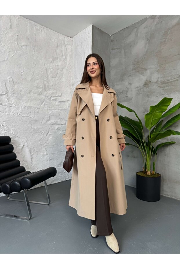 Camel Kuşaklı Maxi Trenç - 4