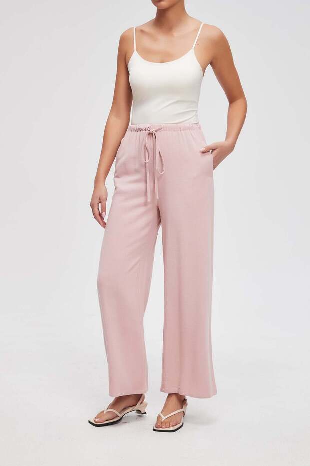 Solid Drawstring Wide-Leg Pants - 1