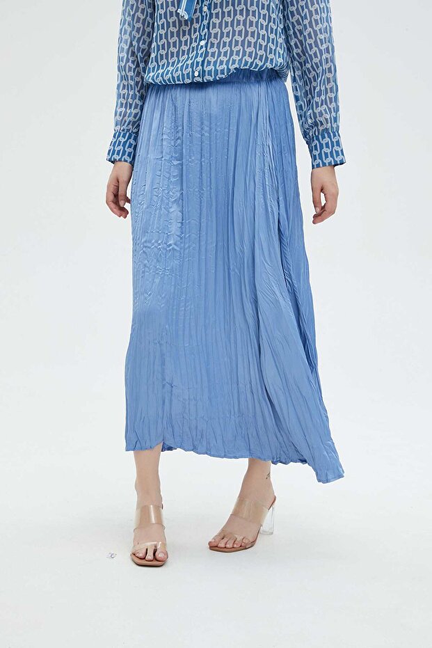 Solid Pleated Midi Skirt - 1