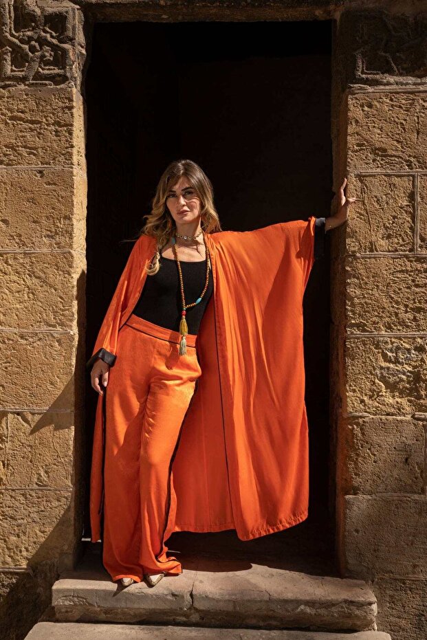 Solid Orange Wide-Leg Pants - 1