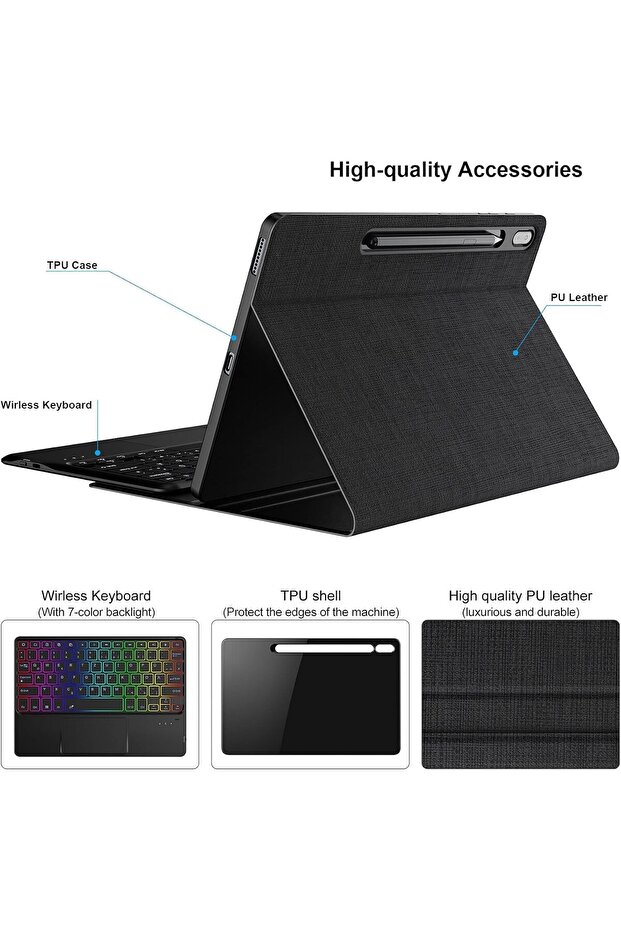 New Case Compatible for Galaxy Tab S7 FE Keyboard Case 12.4" 2021, Wireless Detachable Keyboard + Fo - 5