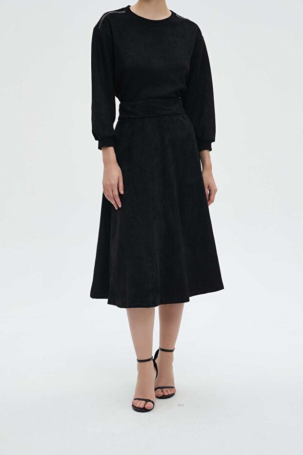 Solid Ruffled Midi Skirt - 4