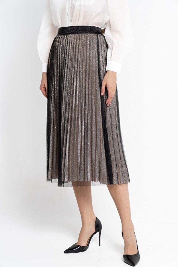 تنورة ميدي مطوية سادة - 1