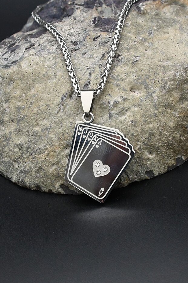 Playing Card Motif Necklace Stainless Steel Chain 902299