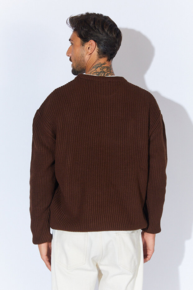 Bisiklet Yaka Oversize Basic Kazak - Kahve | MEW515256-01 - 6