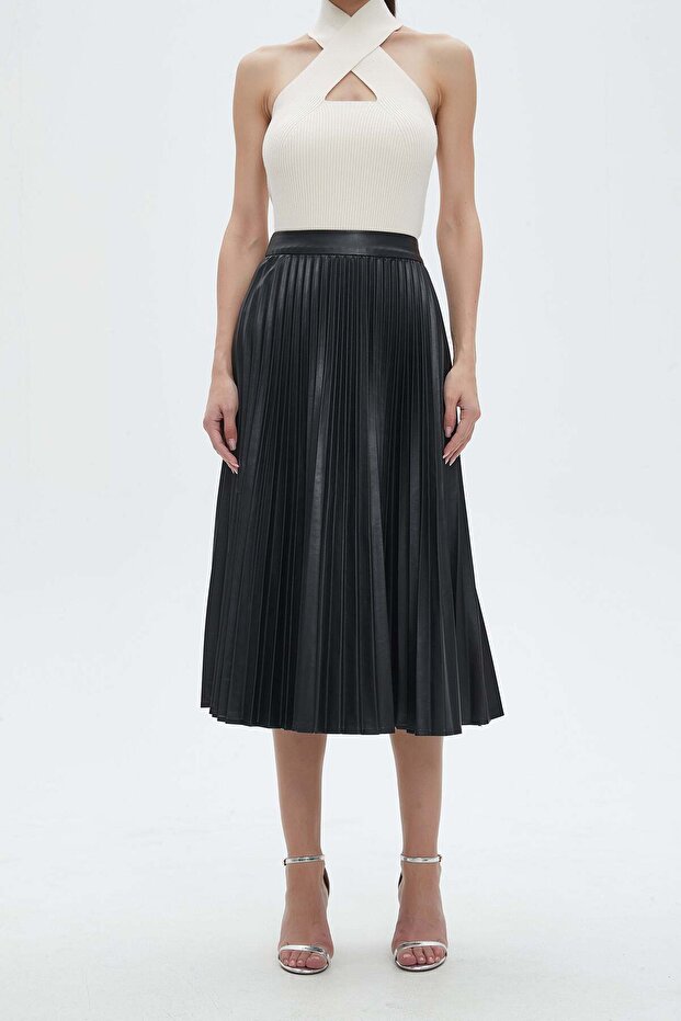 تنورة ميدي مطوية سادة - 1