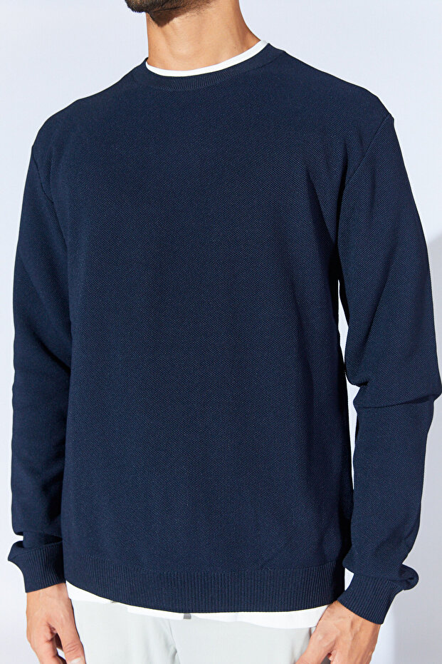 Crew Neck Basic Sweater - Navy Blue | Mew515290-01 - 4