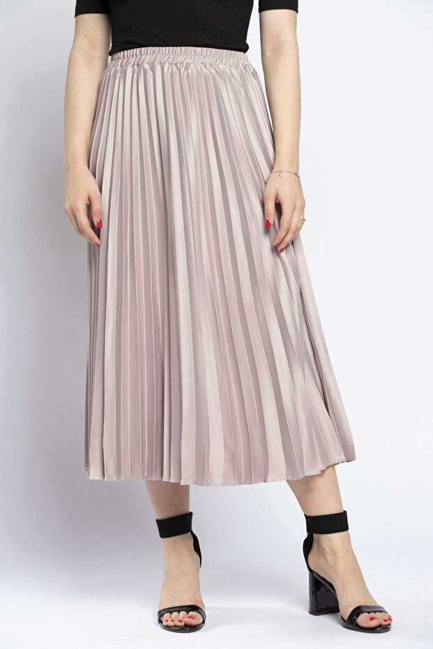 تنورة ميدي مطوية سادة - 1