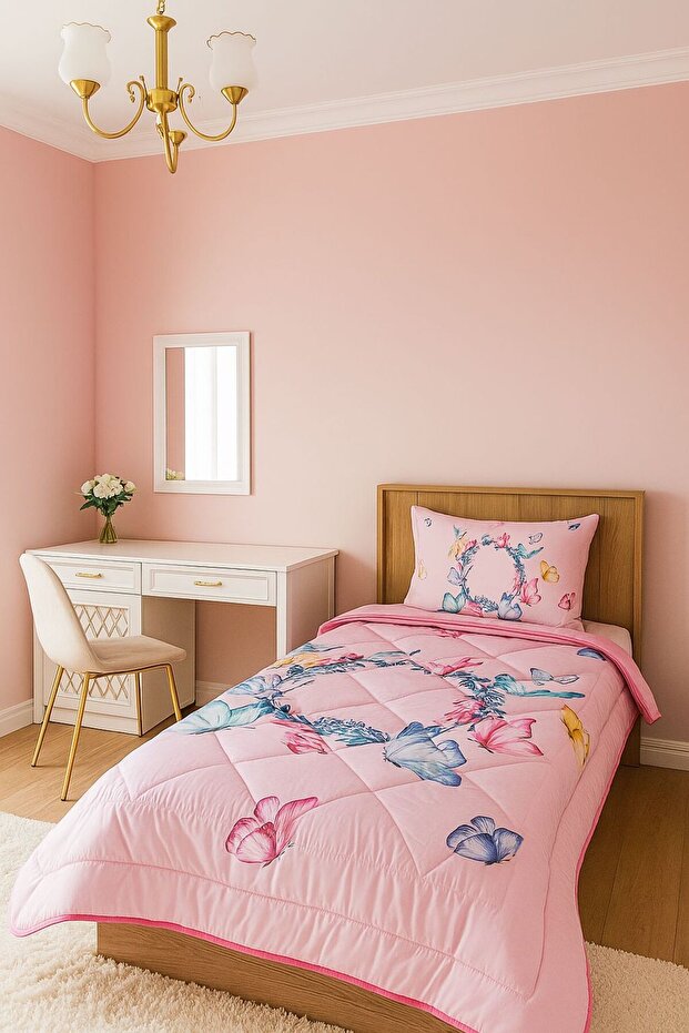 Butterfly Patterned, Double-Sided Single Welsoft Sleeping Set