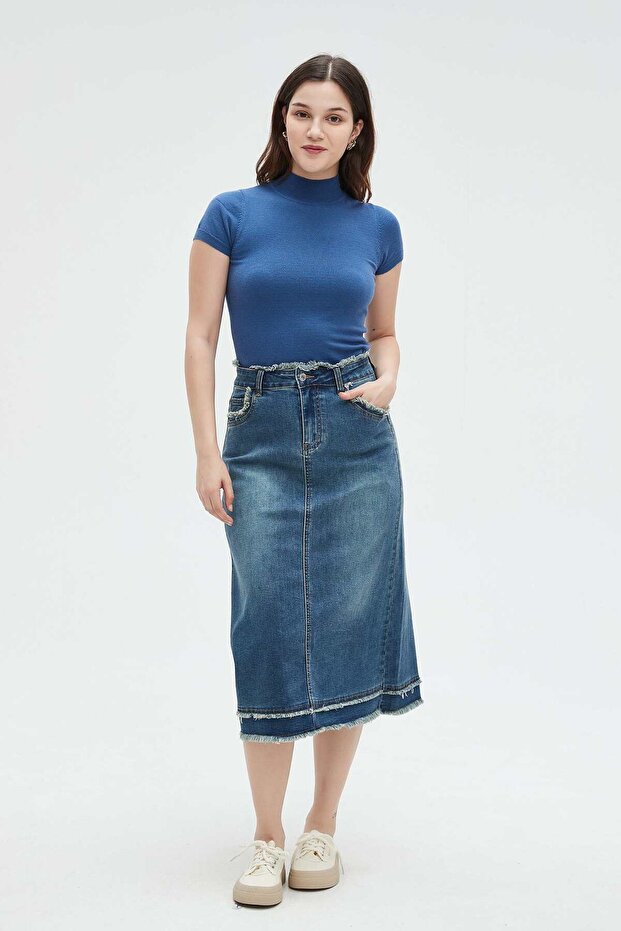 تنورة ميدي سادة مع جيوب - 2