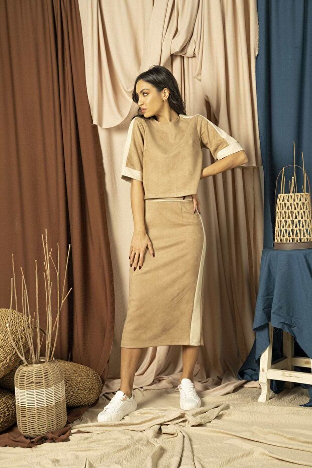 تنورة ميدي مخططة جانبية سادة - 1