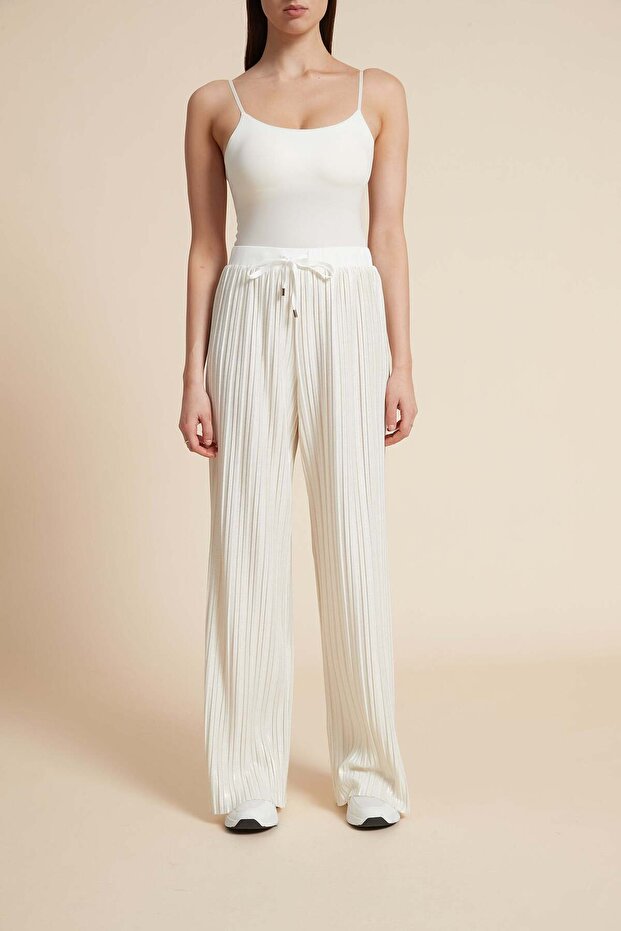 Solid Ribbed Drawstring Pants - 2