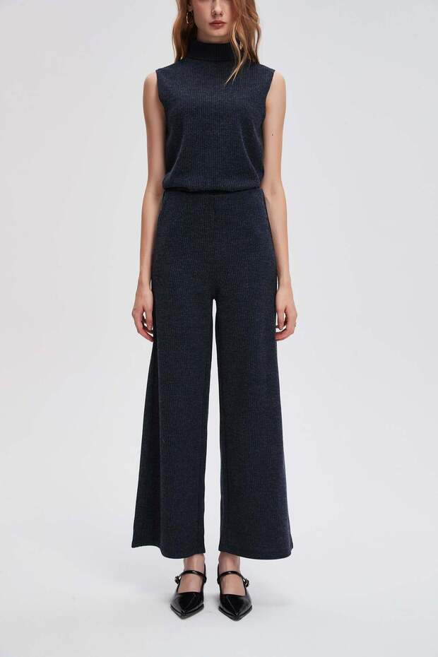 بنطلون واسع الساق مضلع - 4