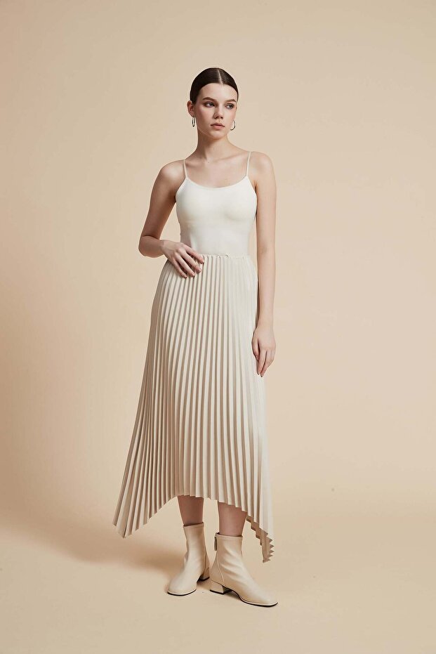 Solid Pleated Midi Skirt - 2