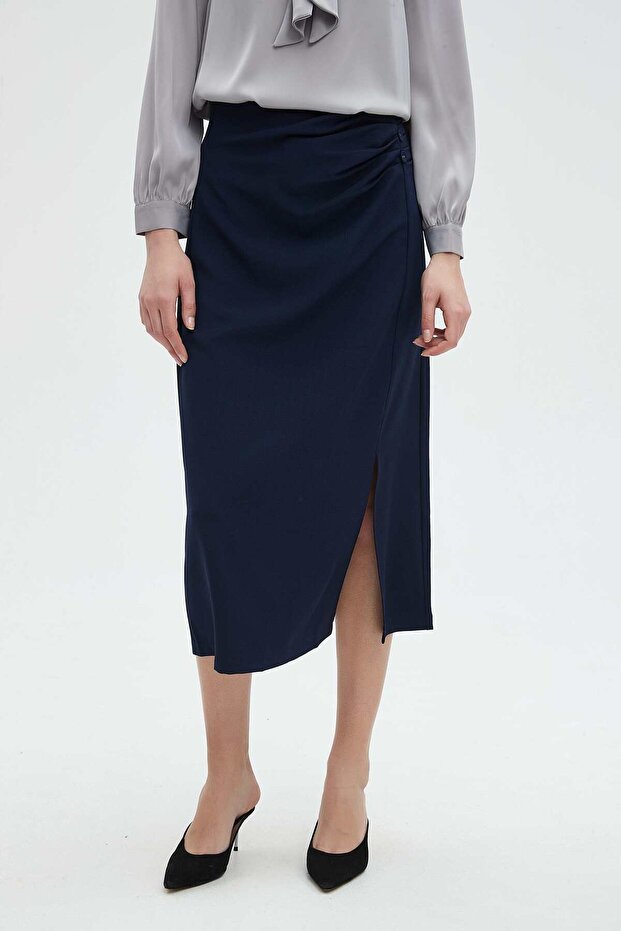 تنورة ميدي سادة بفتحة جانبية - 1