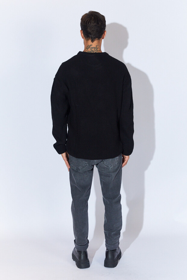 Bisiklet Yaka Oversize Basic Kazak - Siyah | MEW515256-01 - 8