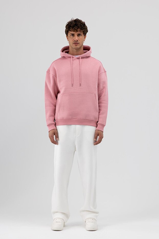 Basic Oversize Kapüşonlu Sweatshirt Somon - 2
