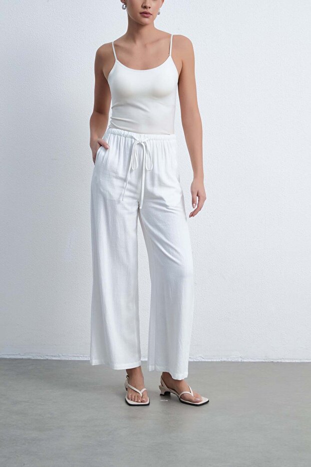 بنطال واسع الساق برباط متين - 1