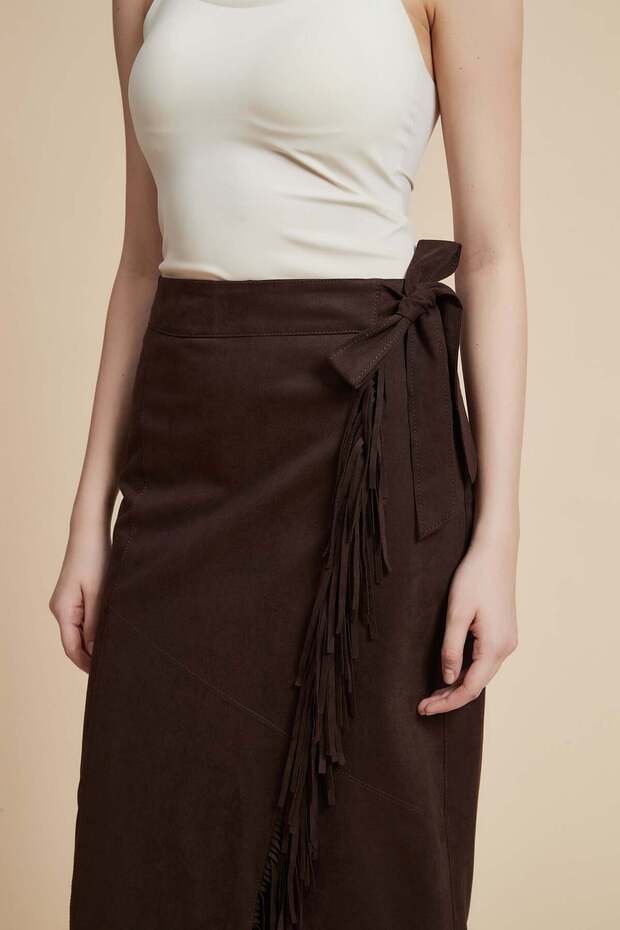Solid Midi Skirt with Side Bow - 4